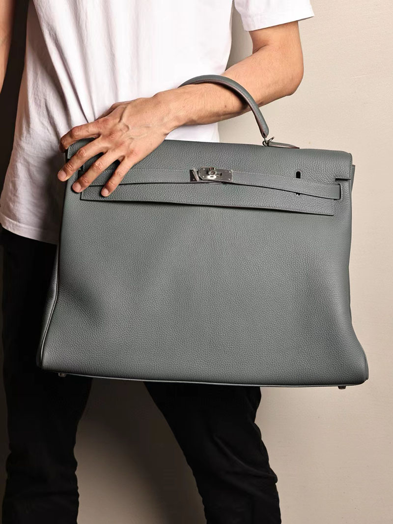 エルメス ケリー50 定価 HERMES ケリー50 メンズ ブルーオラージュ トゴ シルバー金具 2412193 - 画像 (8)