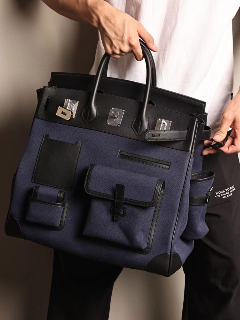 エルメス オータクロア 40cm カーゴ ブルーニュイ トワルアッシュ×エヴァーカーフ シルバー金具 2412197 - 画像 (4)
