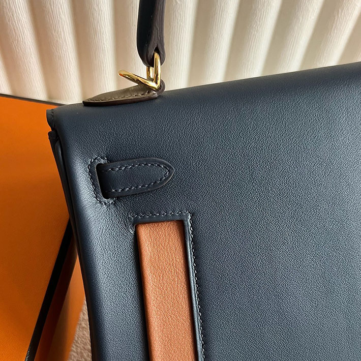 HERMES エルメス ケリー25 内縫い カラーマティック ブルー/ブラック/チャイ/エトゥープ/ゴールド スイフト ゴールド金具 2025定価 2513262 - 画像 (6)