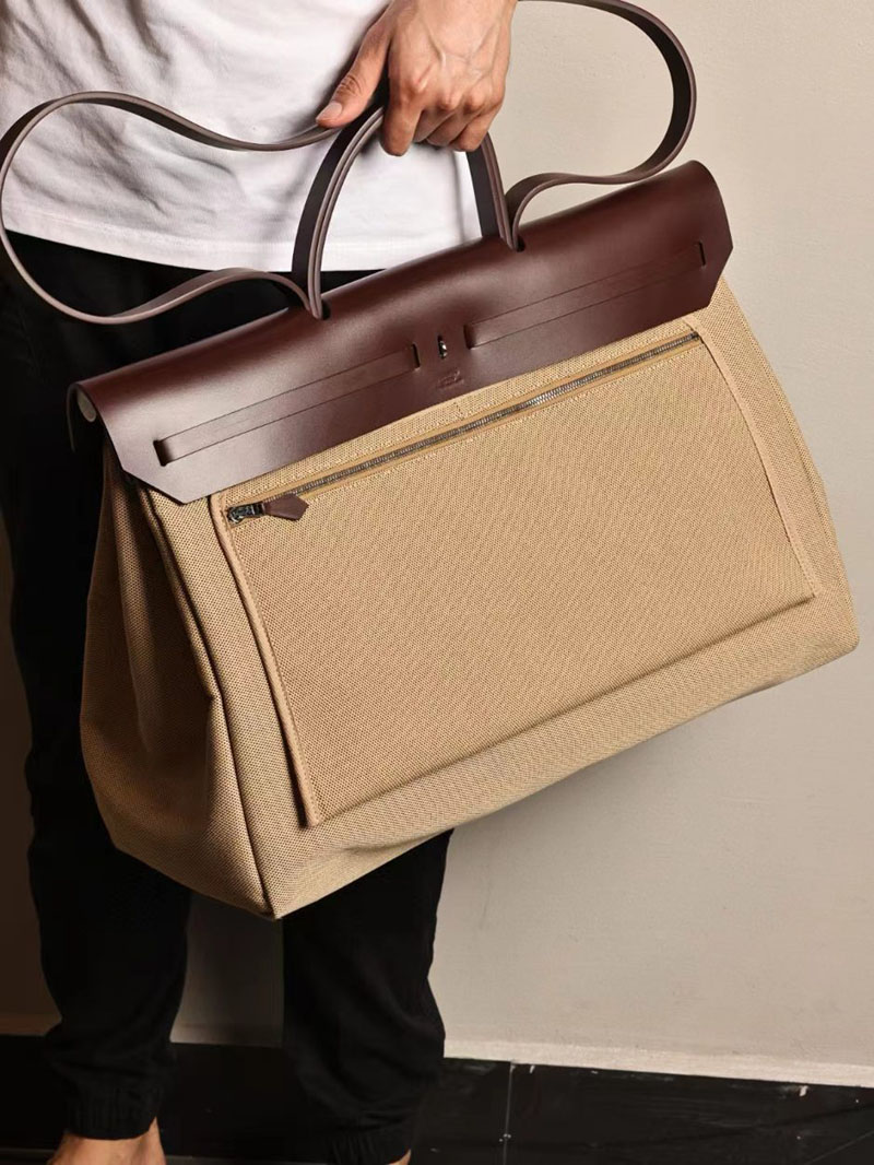 エルメス エールバッグ50 メンズ HERMES エールバッグジップGM ボルドー ヴァッシュハンター/トワルアッシュ シルバー金具 2412792 - 画像 (9)