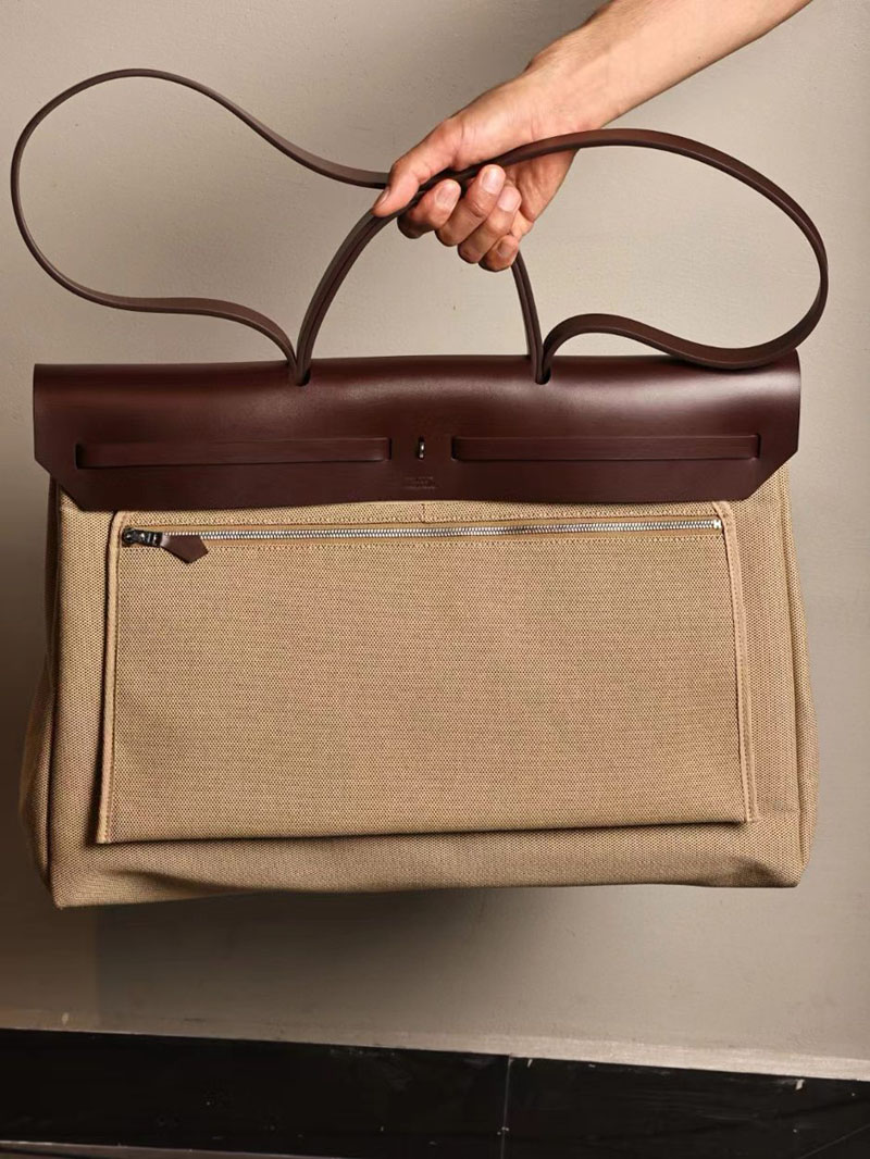 エルメス エールバッグ50 メンズ HERMES エールバッグジップGM ボルドー ヴァッシュハンター/トワルアッシュ シルバー金具 2412792 - 画像 (8)