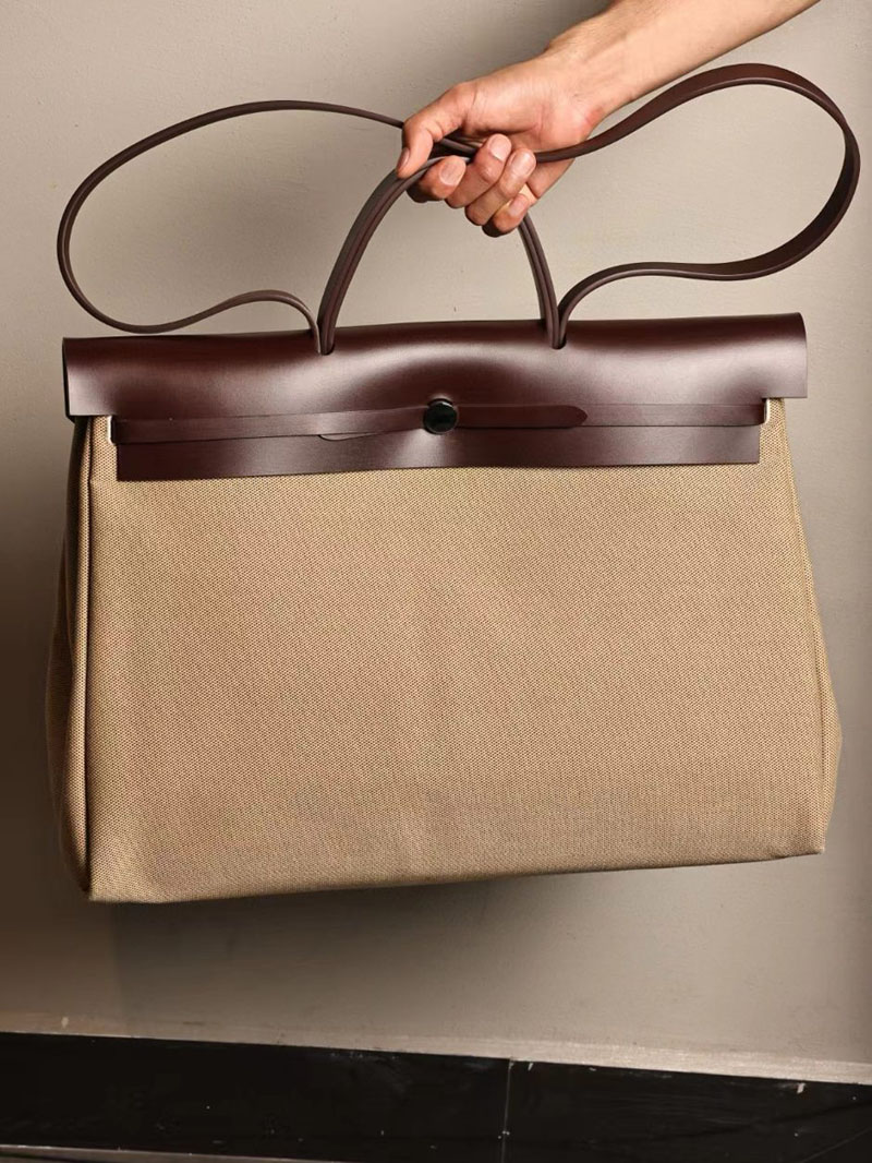 エルメス エールバッグ50 メンズ HERMES エールバッグジップGM ボルドー ヴァッシュハンター/トワルアッシュ シルバー金具 2412792 - 画像 (7)