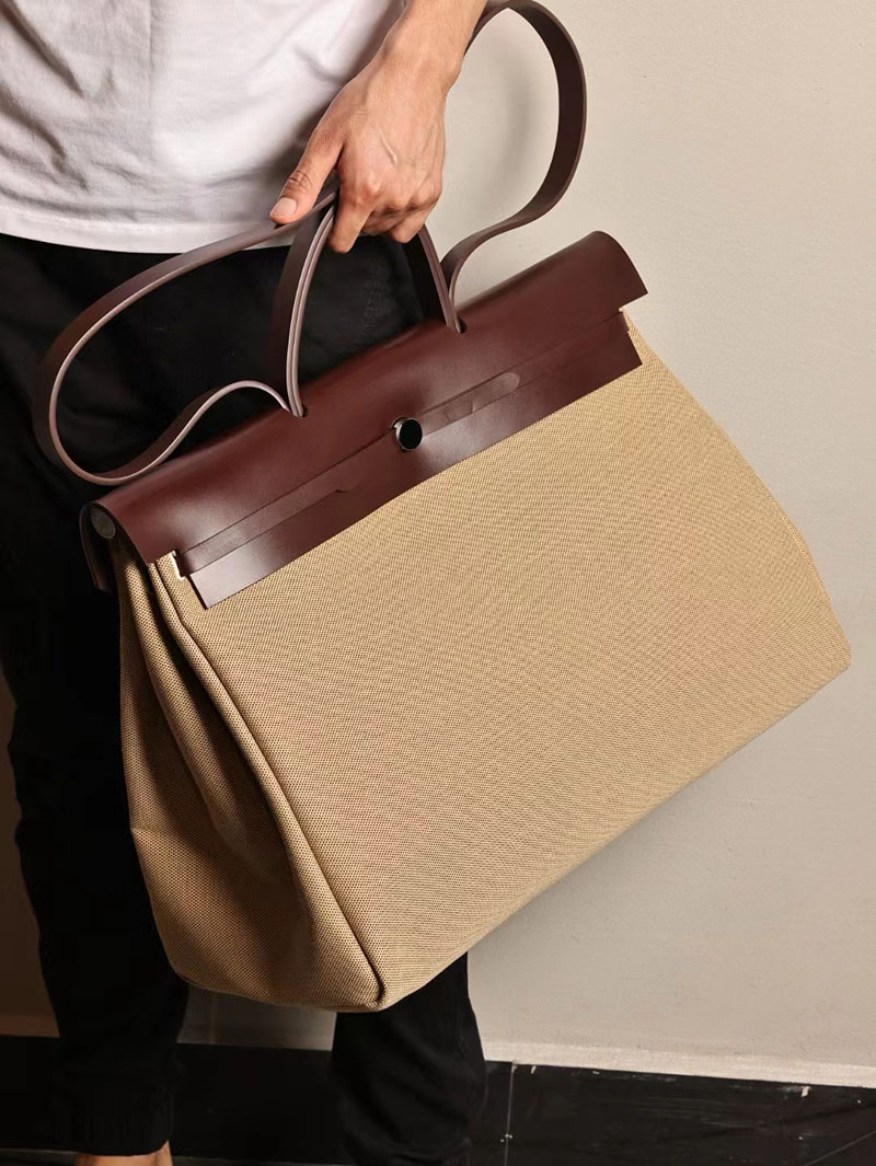 エルメス エールバッグ50 メンズ HERMES エールバッグジップGM ボルドー ヴァッシュハンター/トワルアッシュ シルバー金具 2412792 - 画像 (6)