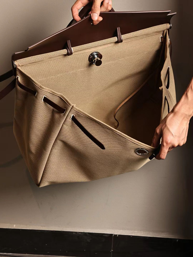 エルメス エールバッグ50 メンズ HERMES エールバッグジップGM ボルドー ヴァッシュハンター/トワルアッシュ シルバー金具 2412792 - 画像 (5)