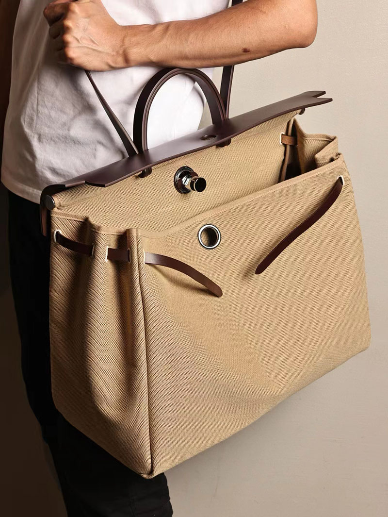 エルメス エールバッグ50 メンズ HERMES エールバッグジップGM ボルドー ヴァッシュハンター/トワルアッシュ シルバー金具 2412792 - 画像 (4)