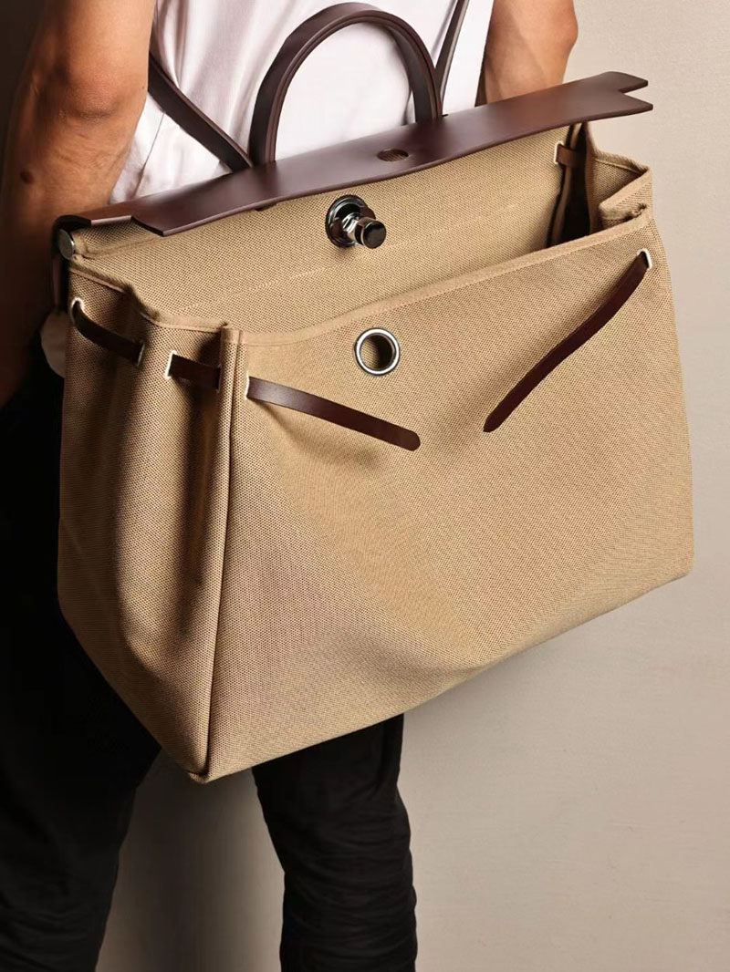 エルメス エールバッグ50 メンズ HERMES エールバッグジップGM ボルドー ヴァッシュハンター/トワルアッシュ シルバー金具 2412792 - 画像 (3)