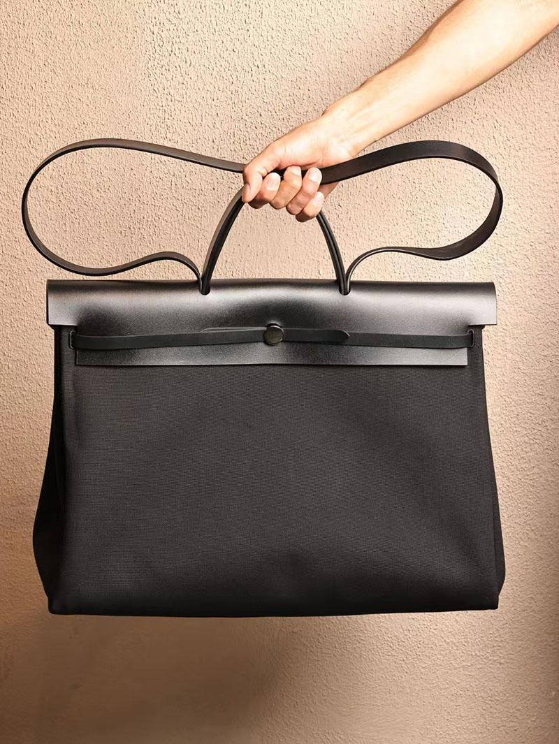 エルメス エールバッグ50 メンズ HERMES エールバッグジップGM 黒 ブラック ヴァッシュハンター/トワルアッシュ シルバー金具 2412793 - 画像 (5)