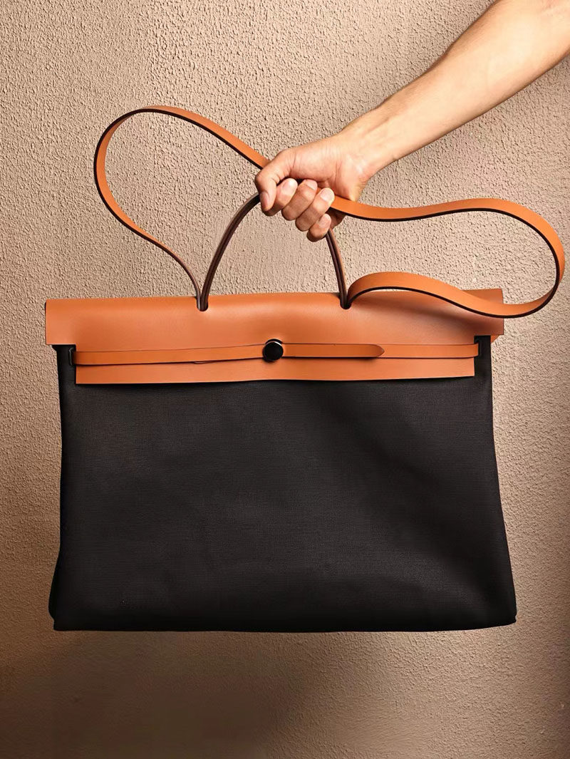 エルメス エールバッグ50 メンズ HERMES エールバッグジップGM ゴールド ヴァッシュハンター/トワルアッシュ シルバー金具 2412794 - 画像 (9)
