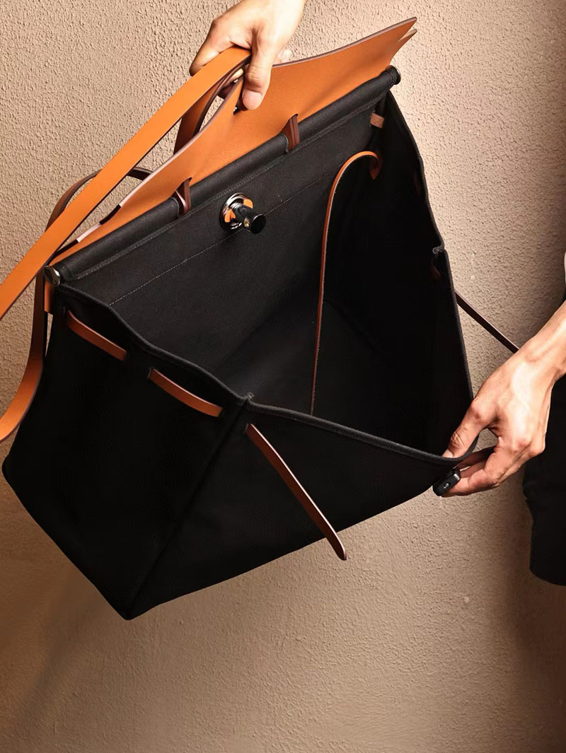 エルメス エールバッグ50 メンズ HERMES エールバッグジップGM ゴールド ヴァッシュハンター/トワルアッシュ シルバー金具 2412794 - 画像 (8)