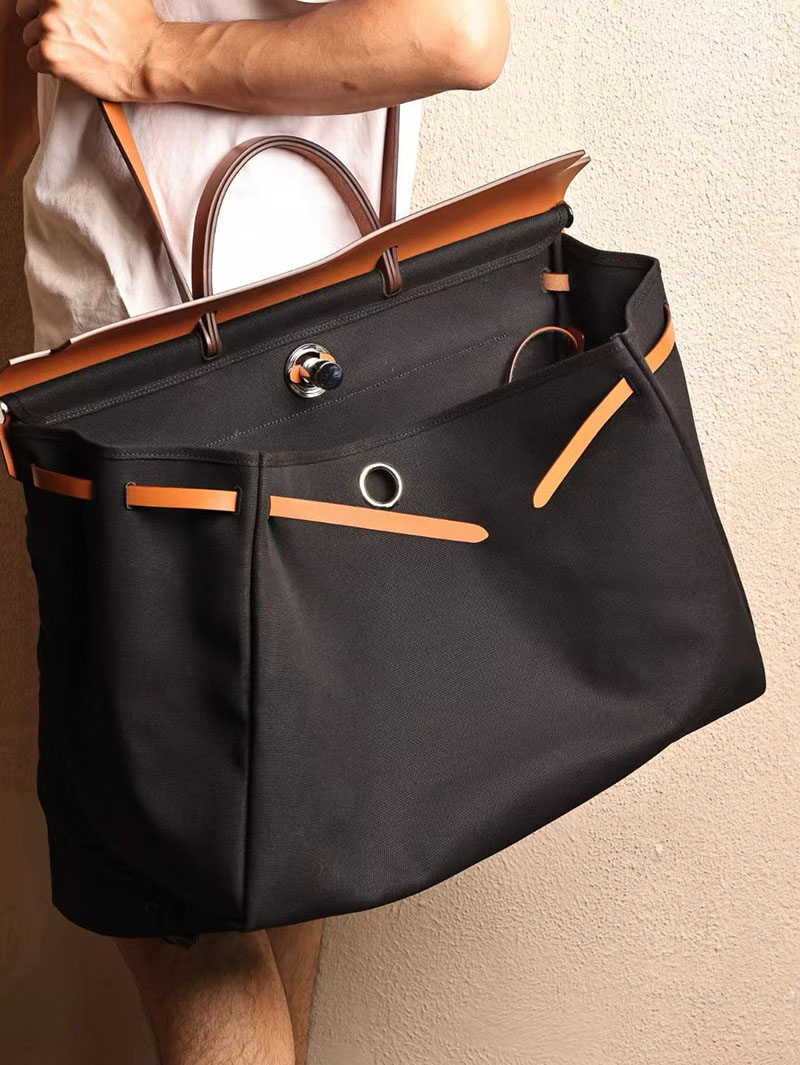 エルメス エールバッグ50 メンズ HERMES エールバッグジップGM ゴールド ヴァッシュハンター/トワルアッシュ シルバー金具 2412794 - 画像 (6)