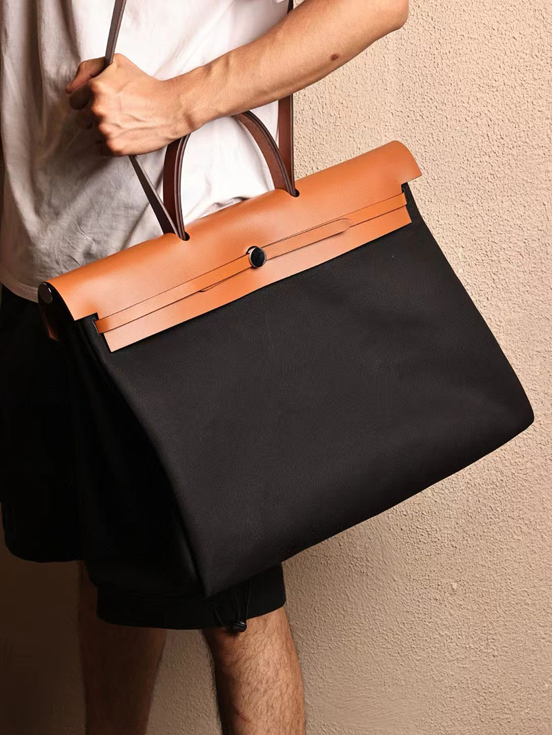 エルメス エールバッグ50 メンズ HERMES エールバッグジップGM ゴールド ヴァッシュハンター/トワルアッシュ シルバー金具 2412794 - 画像 (3)