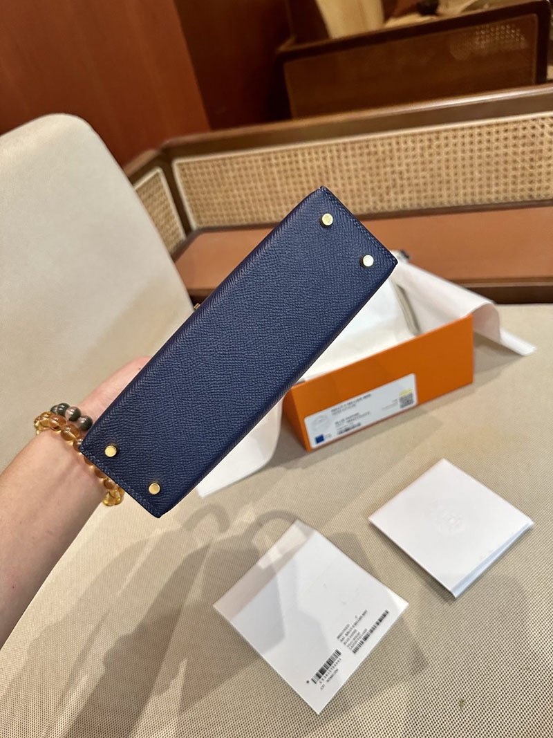 エルメスケリーバッグ ケリーミニ2 定価 ケリーミニ 20 外縫い ブルーサフィール ヴォーエプソン ゴールド金具 2412816 - 画像 (5)