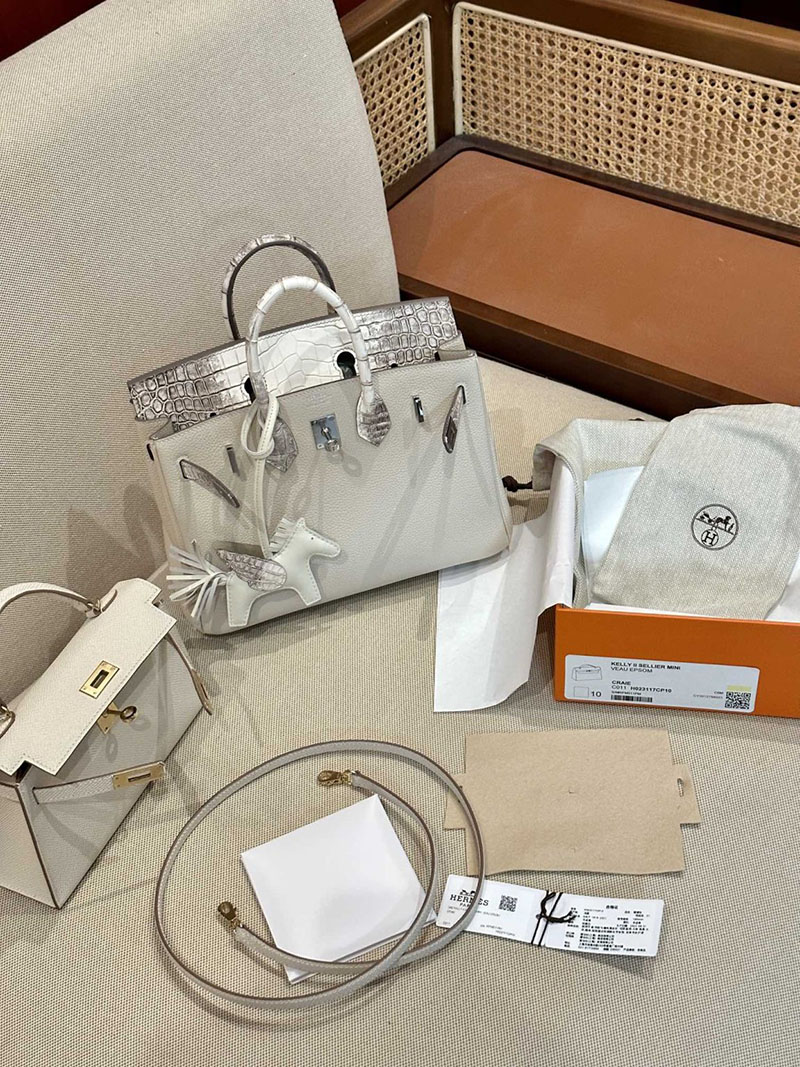 バーキンタッチ 25 定価 エルメス バーキン25 タッチ クレ/ヒマラヤ トゴ/クロコダイル アリゲーターマット シルバー金具 2412846 - 画像 (4)