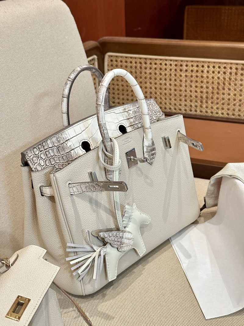 バーキンタッチ 25 定価 エルメス バーキン25 タッチ クレ/ヒマラヤ トゴ/クロコダイル アリゲーターマット シルバー金具 2412846 - 画像 (3)