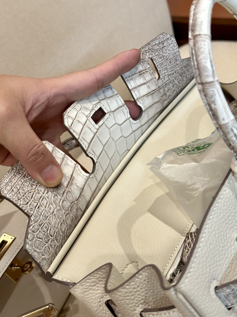 バーキンタッチ 25 定価 エルメス バーキン25 タッチ クレ/ヒマラヤ トゴ/クロコダイル アリゲーターマット シルバー金具 2412846 - 画像 (10)