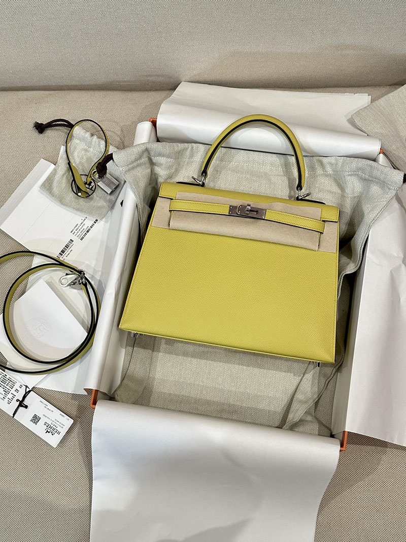 ケリー25 外縫い 定価 エルメス HERMES ケリー25 外縫い ジョーヌナプル ヴォーエプソン シルバー金具 2412859 - 画像 (8)