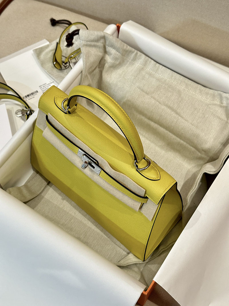 ケリー25 外縫い 定価 エルメス HERMES ケリー25 外縫い ジョーヌナプル ヴォーエプソン シルバー金具 2412859 - 画像 (7)