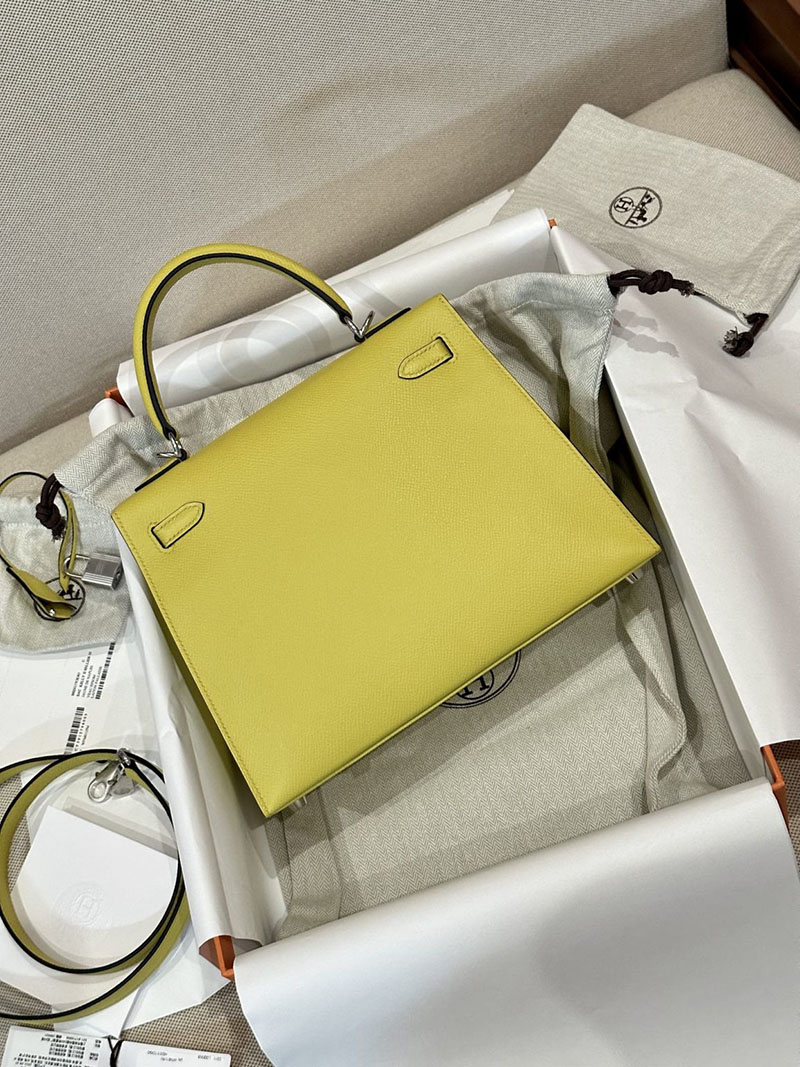 ケリー25 外縫い 定価 エルメス HERMES ケリー25 外縫い ジョーヌナプル ヴォーエプソン シルバー金具 2412859 - 画像 (5)