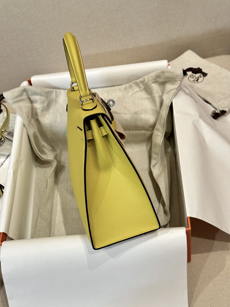 ケリー25 外縫い 定価 エルメス HERMES ケリー25 外縫い ジョーヌナプル ヴォーエプソン シルバー金具 2412859 - 画像 (3)