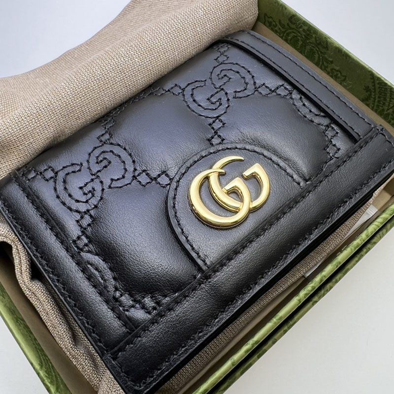 グッチ カードケース 小銭入れ グッチ GGマトラッセ カードケース ウォレット 723786 UM8IG 1000 ブラック ゴールド金具 - 画像 (3)