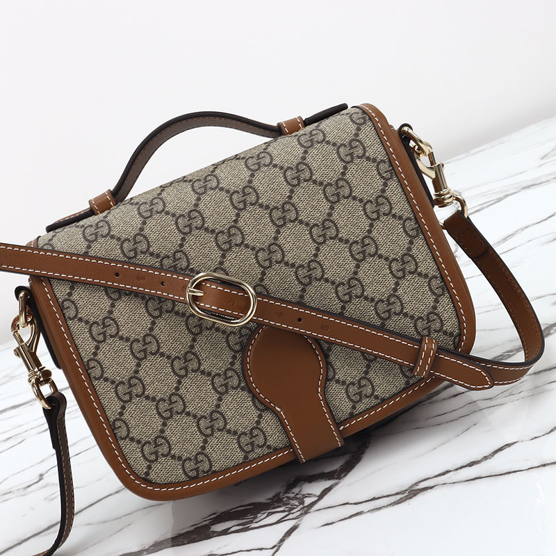ミニショルダーバッグ 人気ブランド グッチ GGエンブレム ミニショルダーバッグ 815211 FAD6L 9758 ベージュ&ダークブラウン ゴールド金具 - 画像 (6)