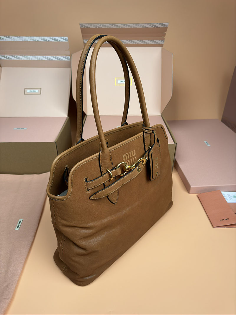 MiuMiu アバンチュール ナッパレザー バッグ ブラウン 5BG291_2BBL_F0316_V_OON ゴールド金具 ブランドバッグ アウトレット 店舗 - 画像 (9)