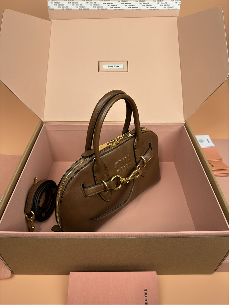 MiuMiu アバンチュール ナッパレザー トップハンドルバッグ ブラウン 5BB169_2BBL_F0316_V_OOO ゴールド金具 ブランド バッグ 在庫処分 - 画像 (6)