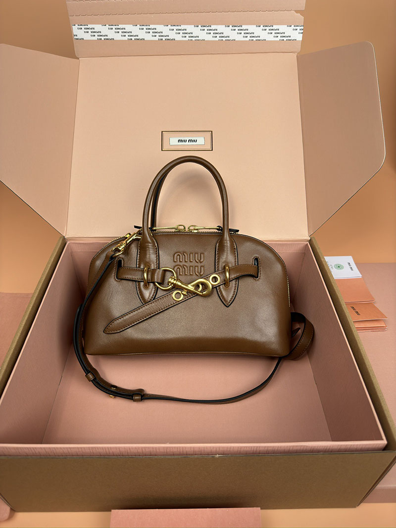 MiuMiu アバンチュール ナッパレザー トップハンドルバッグ ブラウン 5BB169_2BBL_F0316_V_OOO ゴールド金具 ブランド バッグ 在庫処分 - 画像 (2)