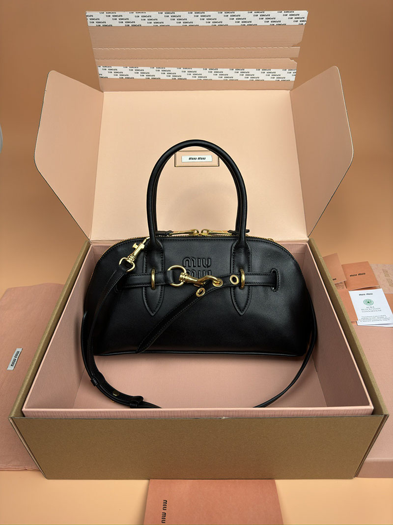 MiuMiu アバンチュール ナッパレザー トップハンドルバッグ ブラック 5BB168_2BBL_F0002_V_OOO ゴールド金具 ブランドバッグ アウトレット 激安 - 画像 (2)