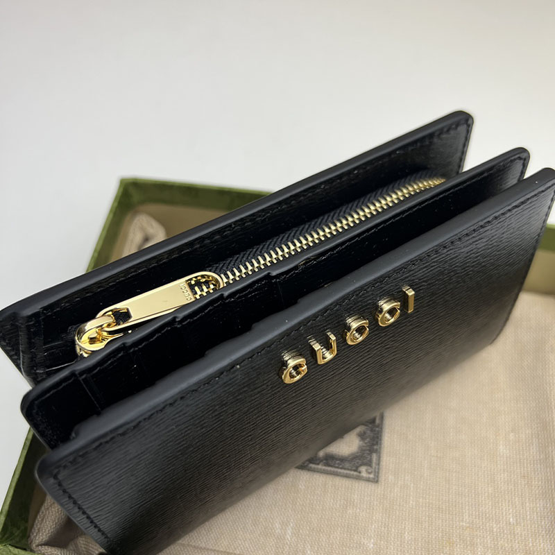 グッチ スクリプト カードケース ウォレット 772640 0OP0N 1000 ブラック ゴールド金具 グッチ 財布 持ってる 女 - 画像 (3)