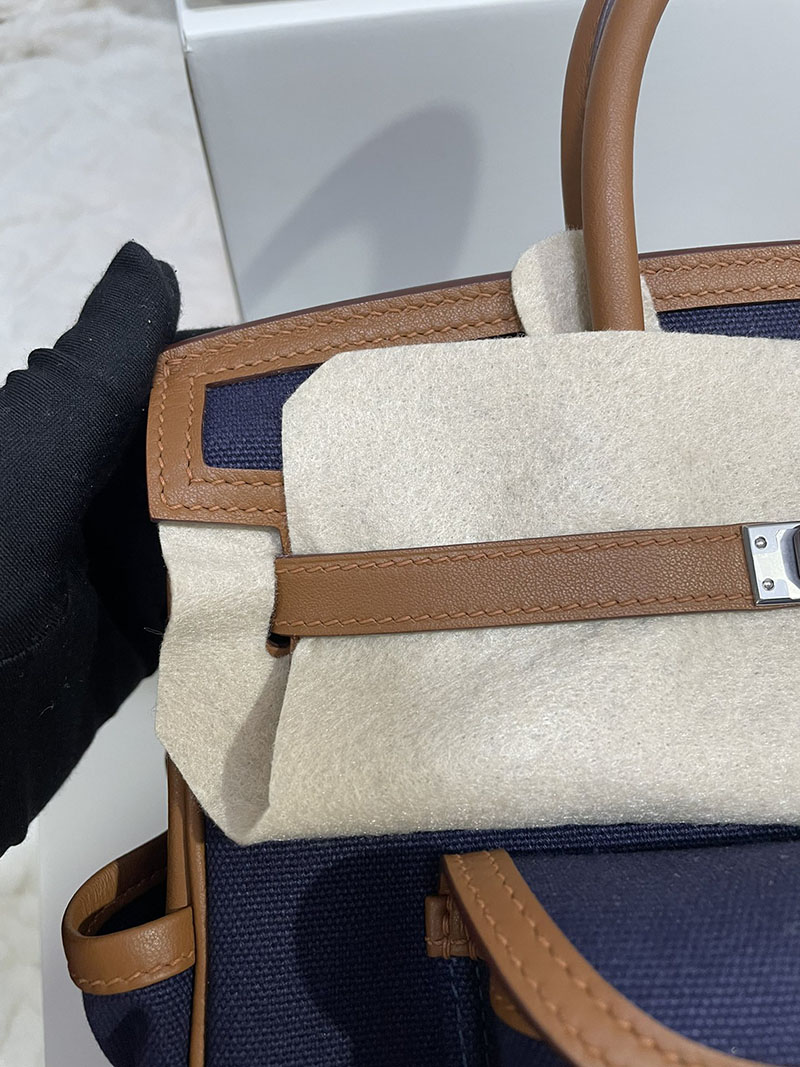エルメス バーキン25 カーゴ ブルーマリン/セサミ トワルゴエラン×スイフト シルバー金具 2513524 バーキン カーゴ 25 定価 - 画像 (7)