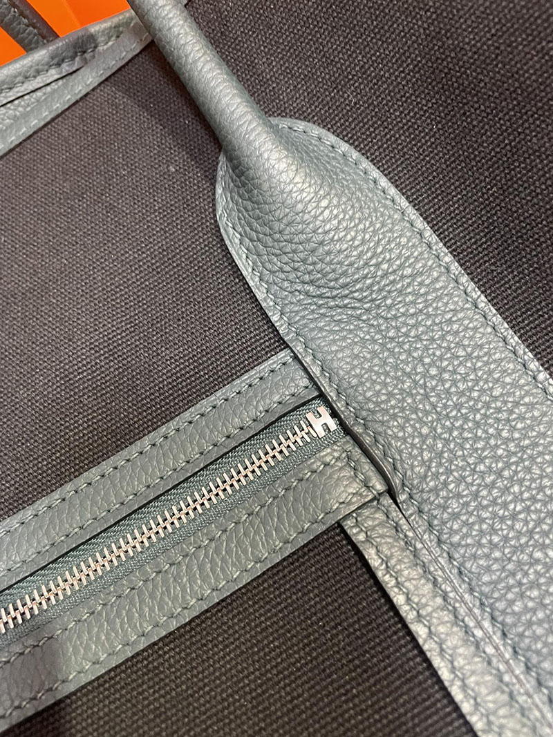 HERMES エルメス ガーデンパーティ ポケット 定価 バーティカル ブラック+ヴェール シプレ トワルミリタリー/ネゴンダ シルバー金具 2513539 - 画像 (12)