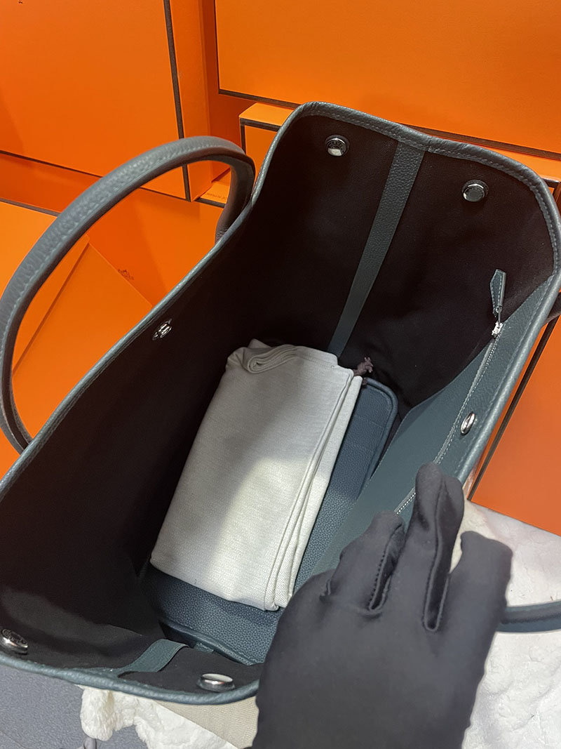 HERMES エルメス ガーデンパーティ ポケット 定価 バーティカル ブラック+ヴェール シプレ トワルミリタリー/ネゴンダ シルバー金具 2513539 - 画像 (11)