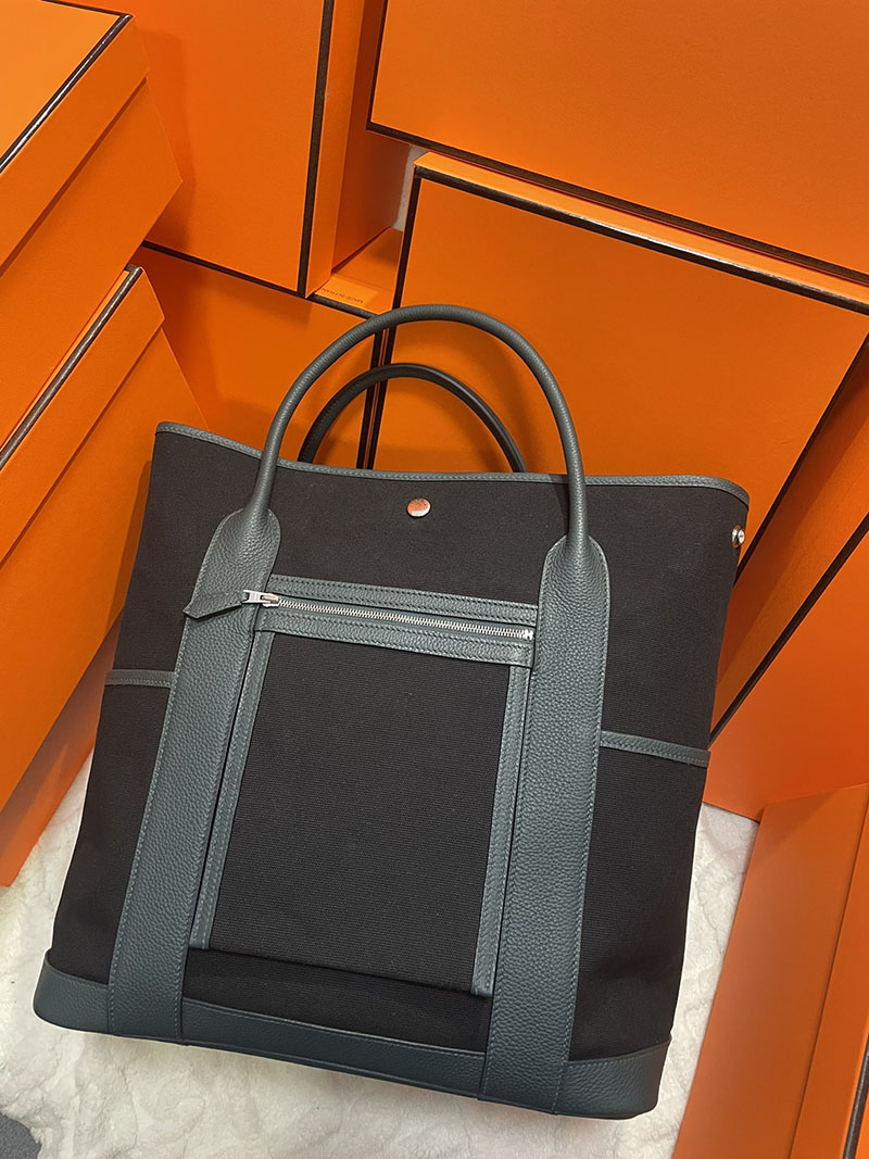 HERMES エルメス ガーデンパーティ ポケット 定価 バーティカル ブラック+ヴェール シプレ トワルミリタリー/ネゴンダ シルバー金具 2513539 - 画像 (8)