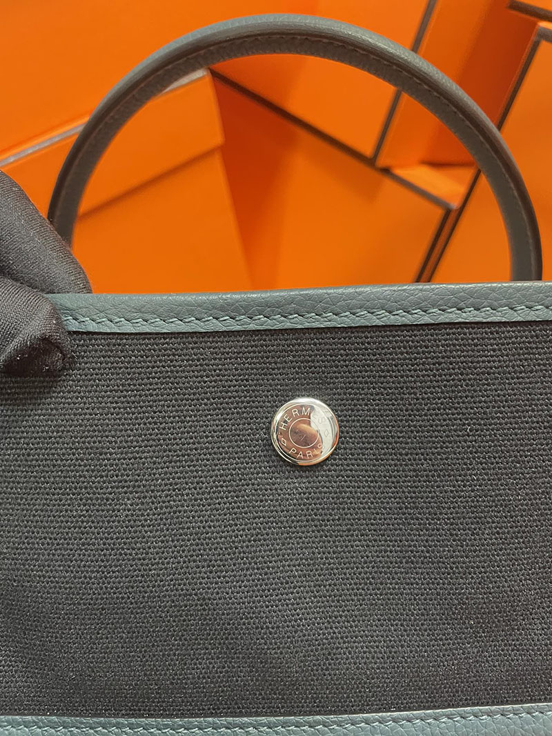 HERMES エルメス ガーデンパーティ ポケット 定価 バーティカル ブラック+ヴェール シプレ トワルミリタリー/ネゴンダ シルバー金具 2513539 - 画像 (7)