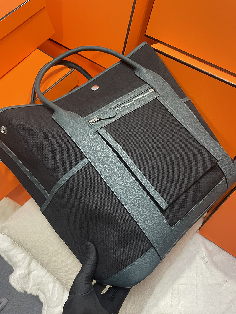 HERMES エルメス ガーデンパーティ ポケット 定価 バーティカル ブラック+ヴェール シプレ トワルミリタリー/ネゴンダ シルバー金具 2513539 - 画像 (6)