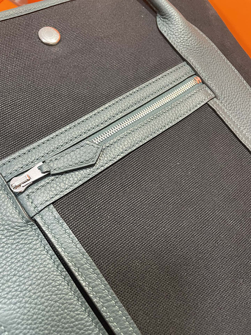 HERMES エルメス ガーデンパーティ ポケット 定価 バーティカル ブラック+ヴェール シプレ トワルミリタリー/ネゴンダ シルバー金具 2513539 - 画像 (5)