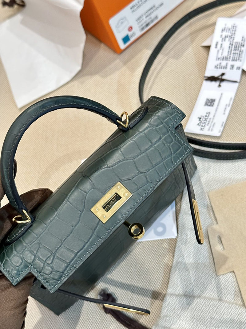 エルメス ケリーミニ 20 外縫い ヴェールシプレ クロコダイル アリゲーターマット ゴールド金具 2412863 エルメス ミニケリー クロコ - 画像 (4)
