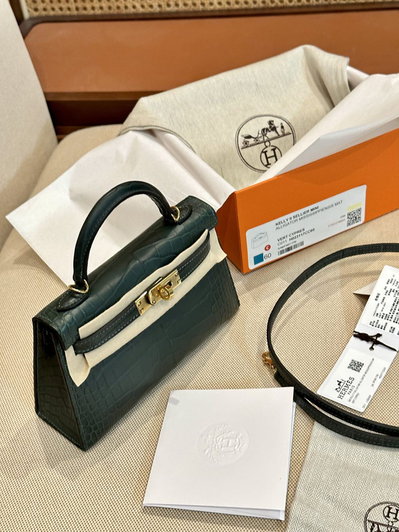 エルメス ケリーミニ 20 外縫い ヴェールシプレ クロコダイル アリゲーターマット ゴールド金具 2412863 エルメス ミニケリー クロコ - 画像 (2)