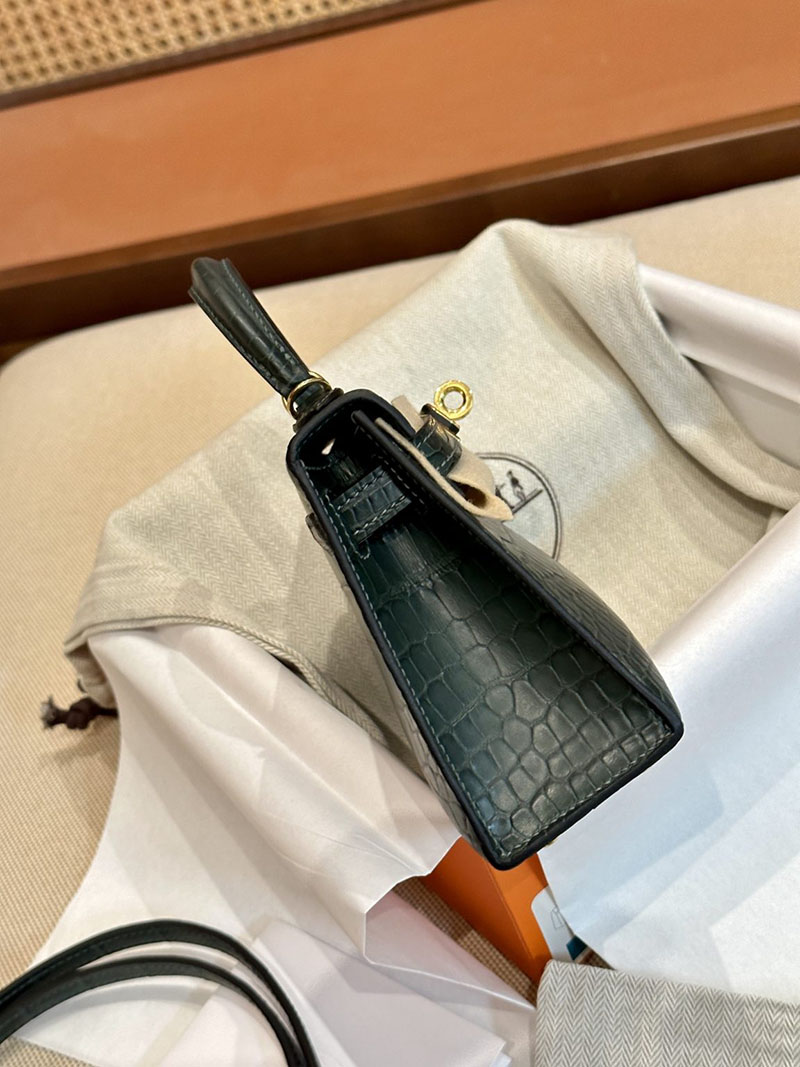 エルメス ケリーミニ 20 外縫い ヴェールシプレ クロコダイル アリゲーターマット ゴールド金具 2412863 エルメス ミニケリー クロコ - 画像 (9)