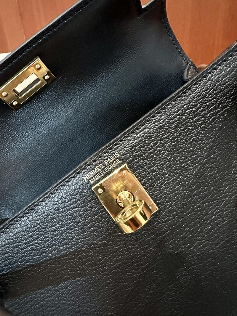 エルメス ケリーミニ 20 外縫い 黒 ブラック シェブルミゾル ゴールド金具 2412864 手提げバッグ 小さめおしゃれ - 画像 (3)