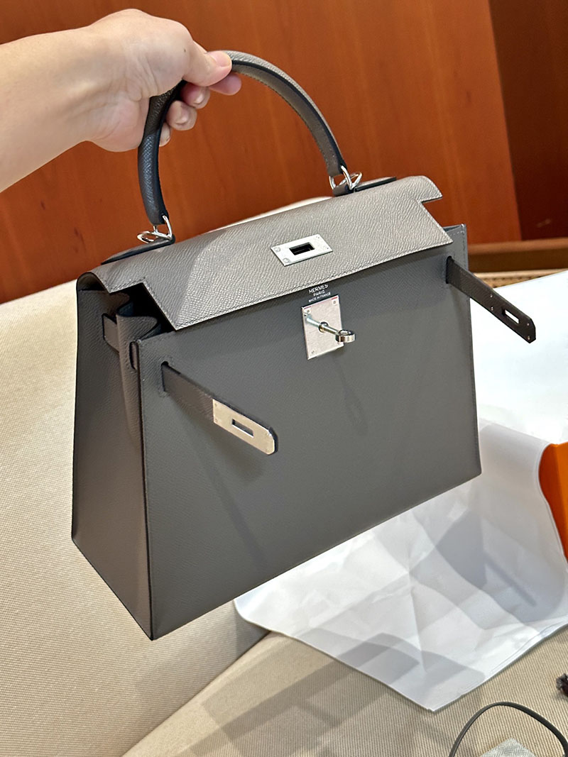 エルメス HERMES ケリー28 外縫い エタン ヴォーエプソン シルバー金具 2412865 エルメスケリー風バッグ - 画像 (4)