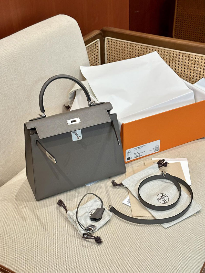 エルメス HERMES ケリー28 外縫い エタン ヴォーエプソン シルバー金具 2412865 エルメスケリー風バッグ - 画像 (3)