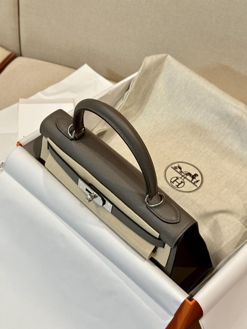 エルメス HERMES ケリー28 外縫い エタン ヴォーエプソン シルバー金具 2412865 エルメスケリー風バッグ - 画像 (12)