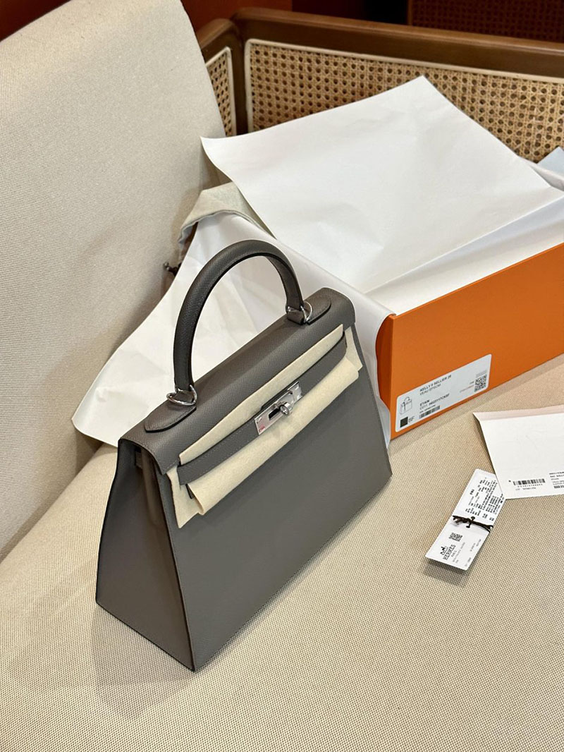 エルメス HERMES ケリー28 外縫い エタン ヴォーエプソン シルバー金具 2412865 エルメスケリー風バッグ - 画像 (11)
