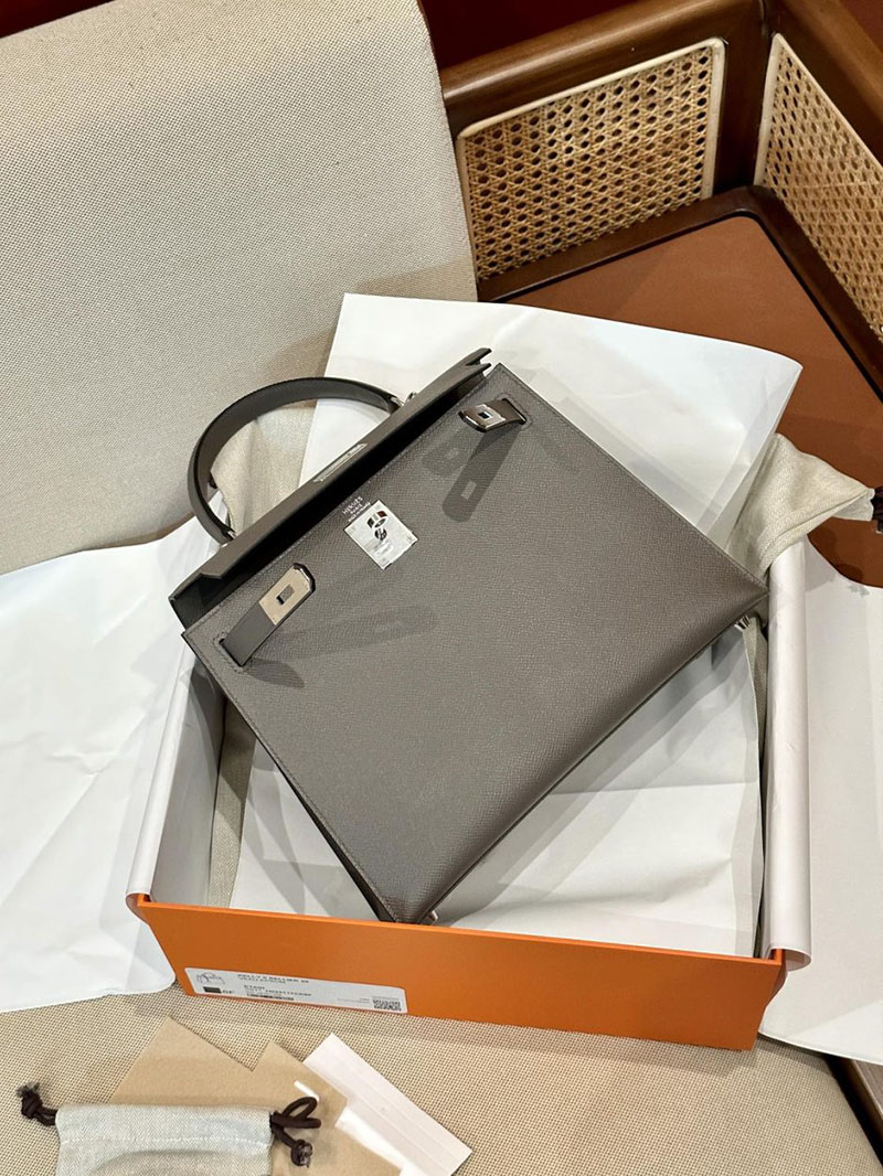 エルメス HERMES ケリー28 外縫い エタン ヴォーエプソン シルバー金具 2412865 エルメスケリー風バッグ - 画像 (8)