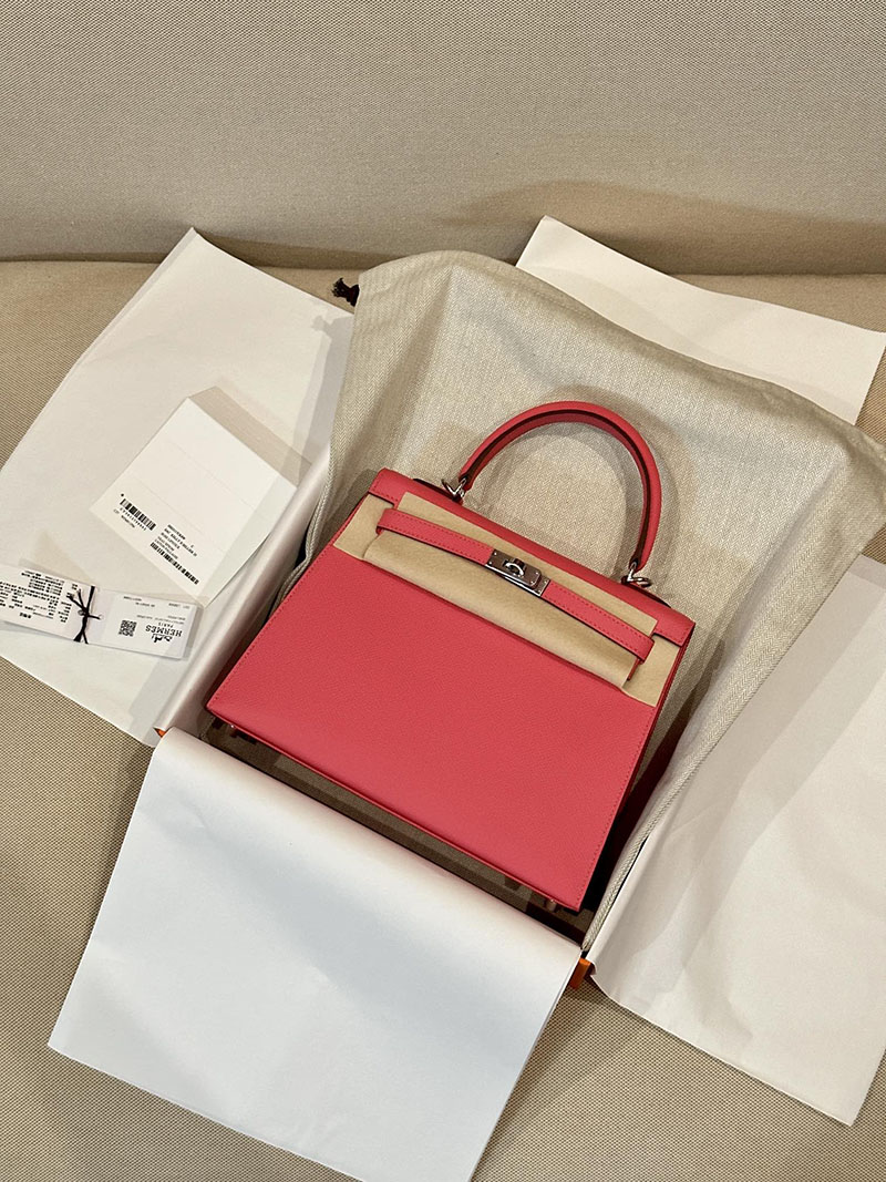 エルメス HERMES ケリー25 外縫い ローズアザレ ヴォーエプソン シルバー金具 2412866 エルメスケリー風バッグ - 画像 (8)