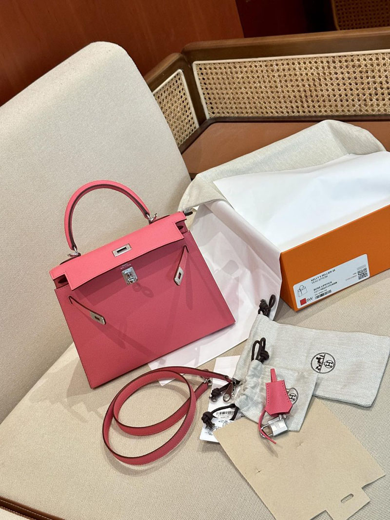 エルメス HERMES ケリー25 外縫い ローズアザレ ヴォーエプソン シルバー金具 2412866 エルメスケリー風バッグ - 画像 (4)
