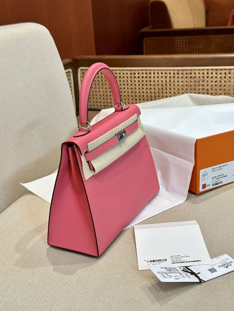 エルメス HERMES ケリー25 外縫い ローズアザレ ヴォーエプソン シルバー金具 2412866 エルメスケリー風バッグ - 画像 (12)