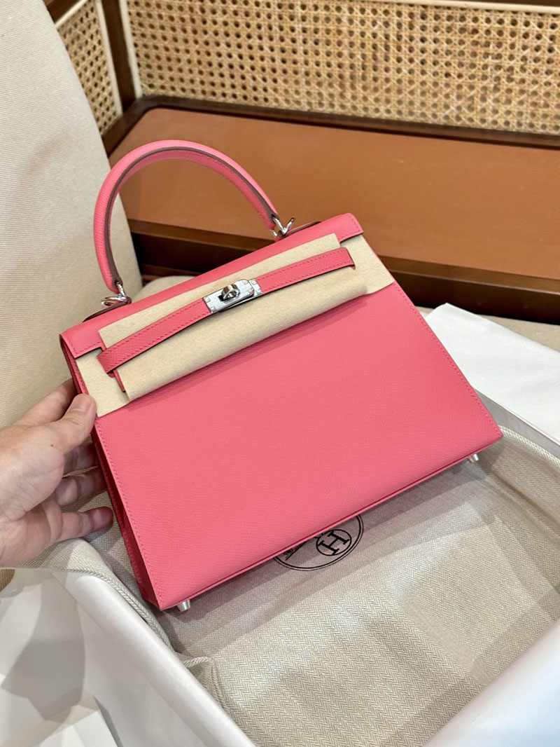エルメス HERMES ケリー25 外縫い ローズアザレ ヴォーエプソン シルバー金具 2412866 エルメスケリー風バッグ - 画像 (11)